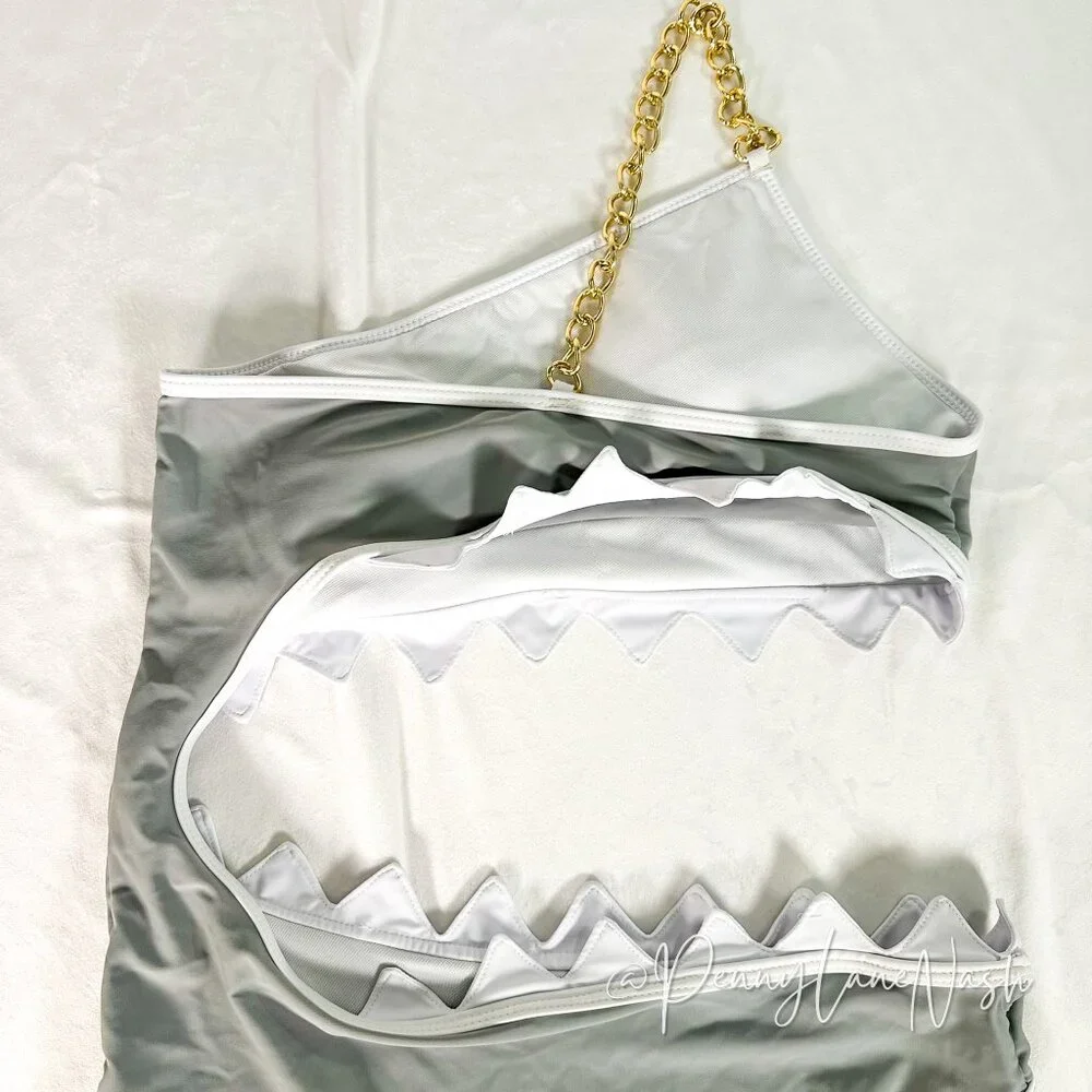 Shein Girls Shark Bite One Piece Swimsuit with Chain Strap - Picture 4 of 8